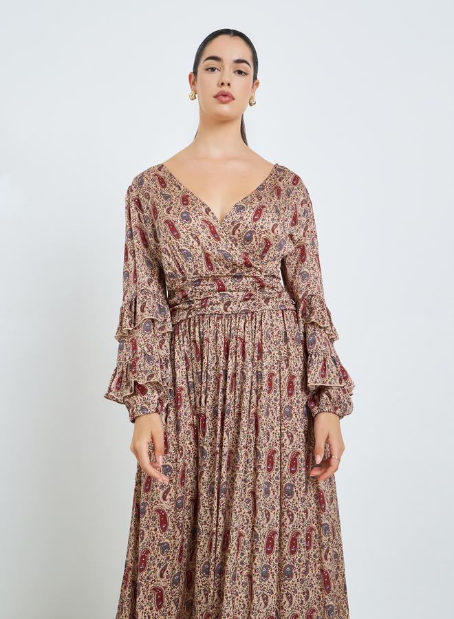 Styli Women Paisley Printed Pleated Maxi Dress - Image 1